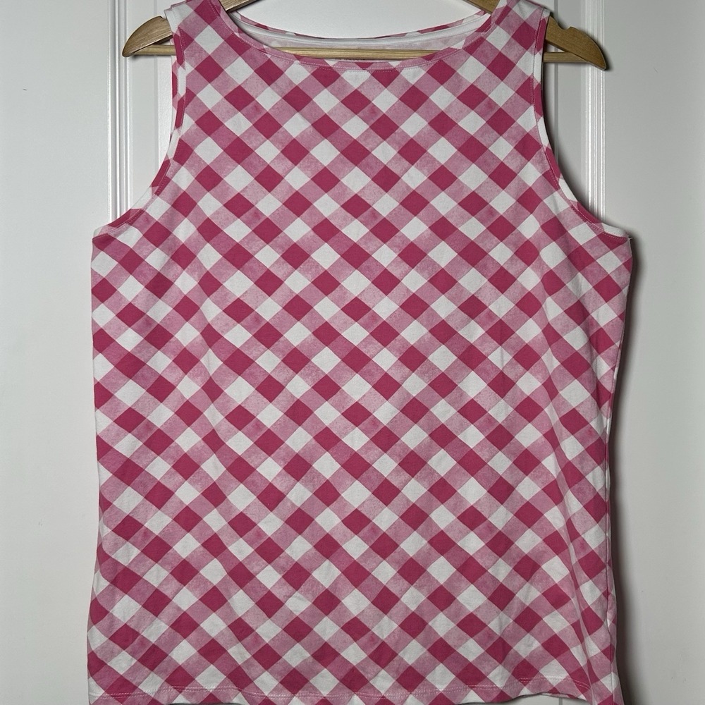 Talbots Cotton Pink White Gingham Boat Neck Tank‎ Top Preppy Old Money Style